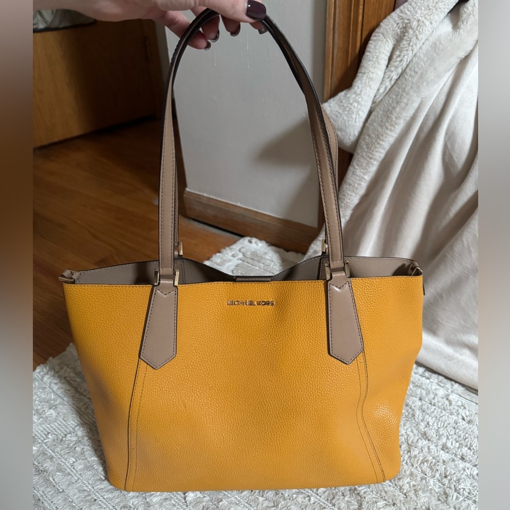 Michael Kors Mustard Yellow Tote with Tan Accents